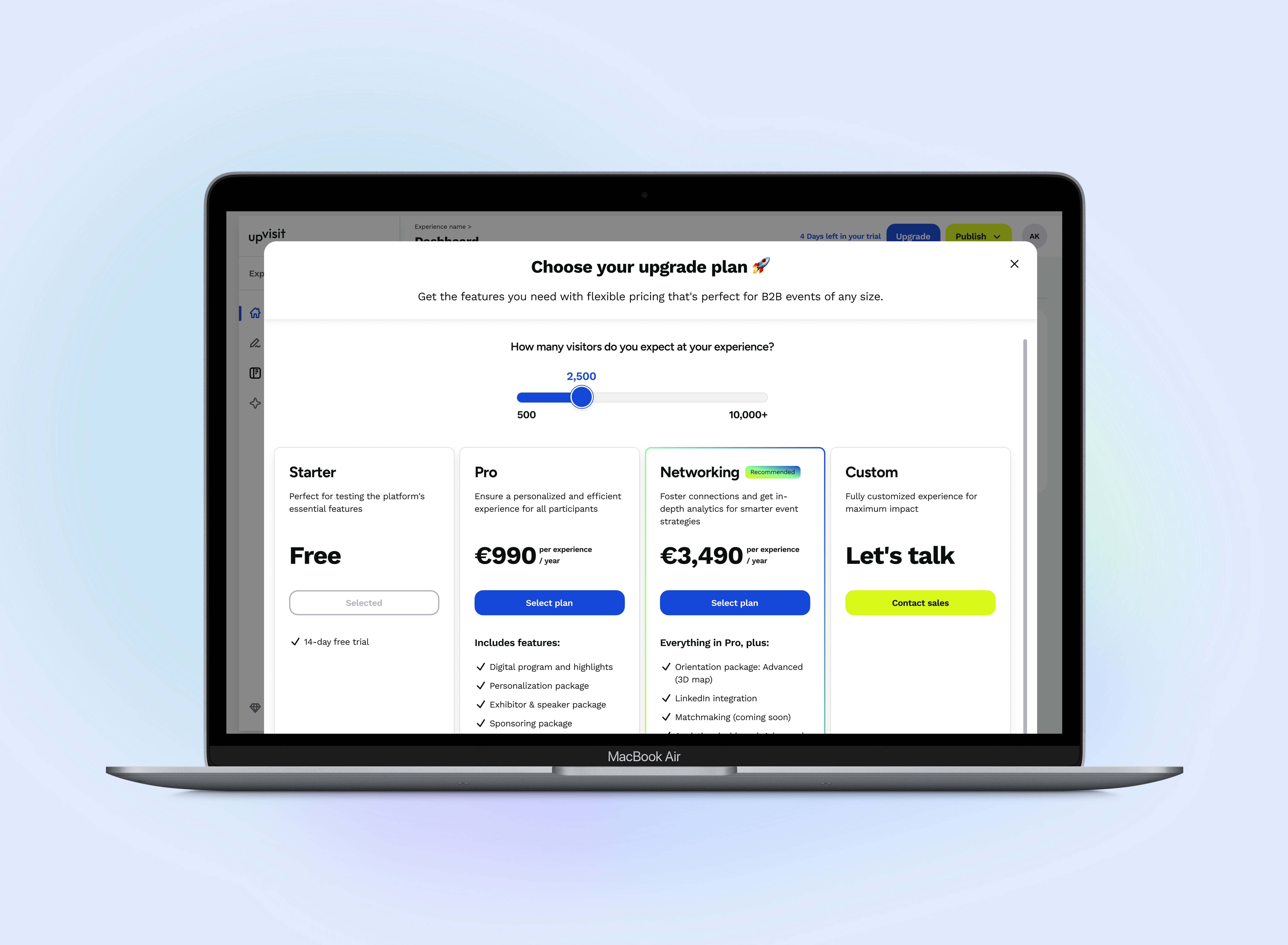 Pricing page overlay